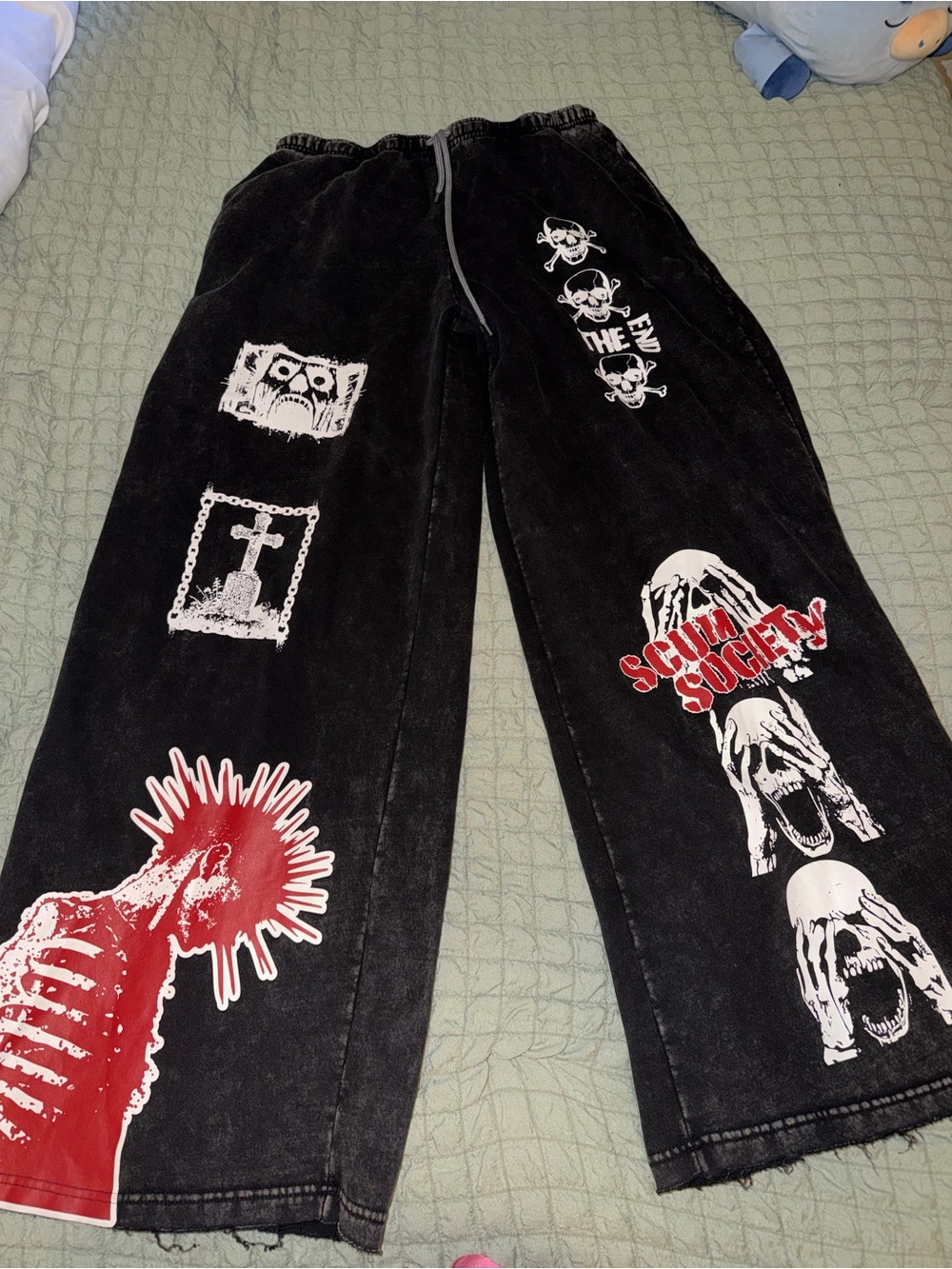 Hot Topic Black Punk Icons Wide Leg Pant Large